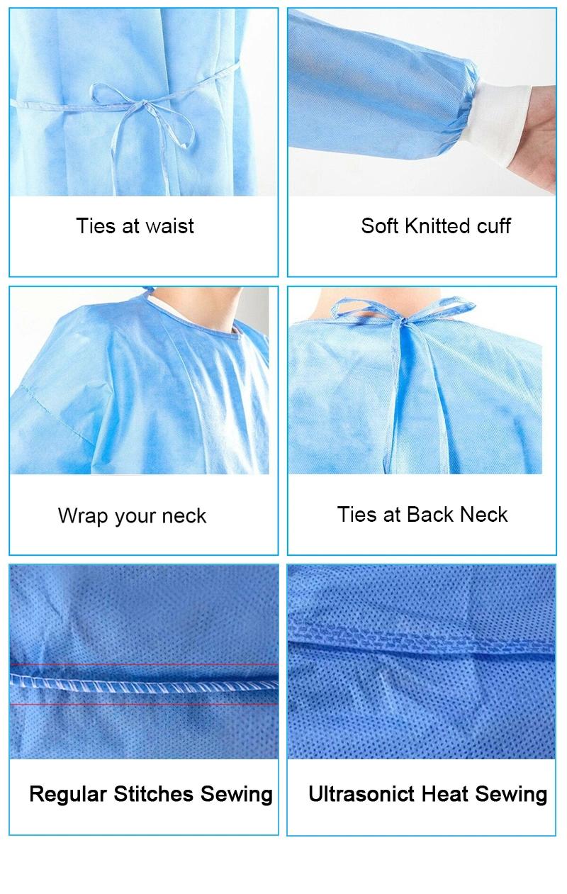 Disposable Medical Gown Protective Gown Non Woven PP/SMS/PP+PE Gown for Vistior /Doctor/Nurse/Patient