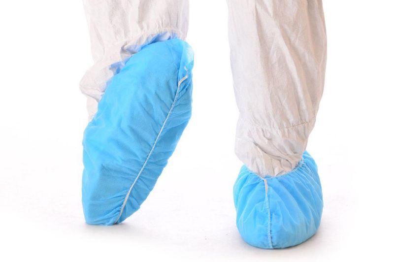 One-Time Using Shoe Cover with Elastic Around All Parts Made by Non-Woven Blue or White for Prevent Water to Keep Clean
