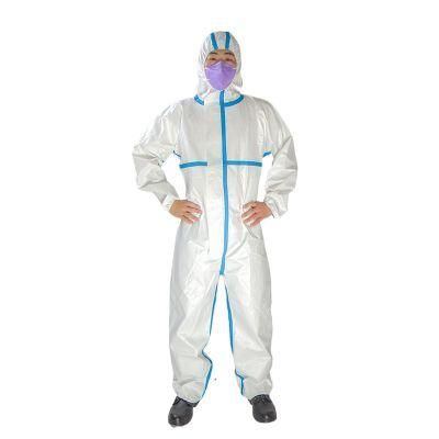 Factory Wholesale Price Disposable PPE Hazmat Microporous Laminate 63GSM 3-Piece Cap Disposable Protective Coverall