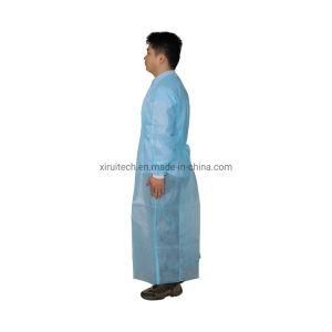Disposable Ploy Coated Nonwoven Isolation Gown Waterproof with Stretch-Knit Cuffs for Food Processing and Hospital