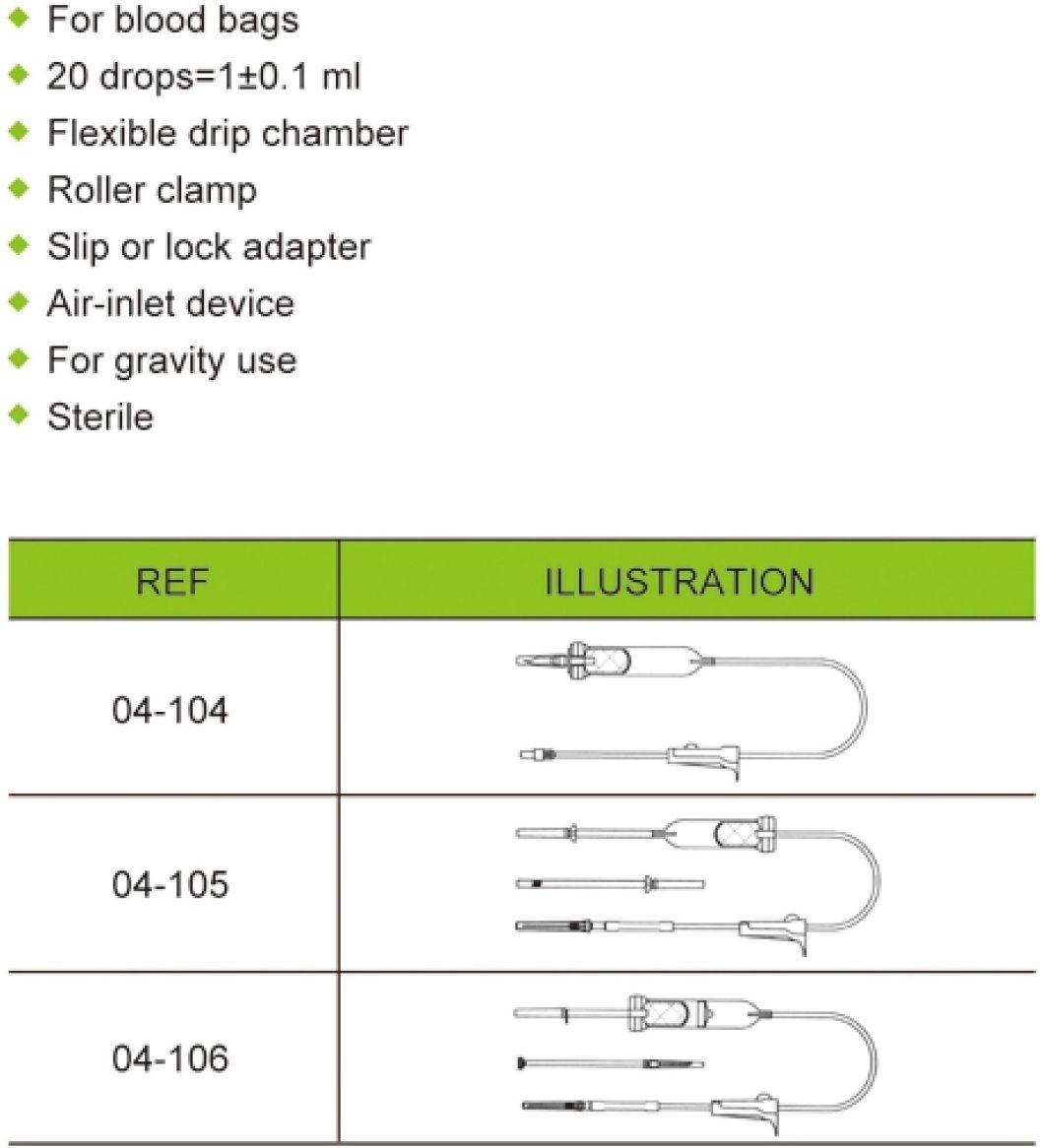 Medical Disposable Blood Transfusion Set, High-Quality Sterile, IV/Giving Set Drip Chamber with Filter, with/Without Needle