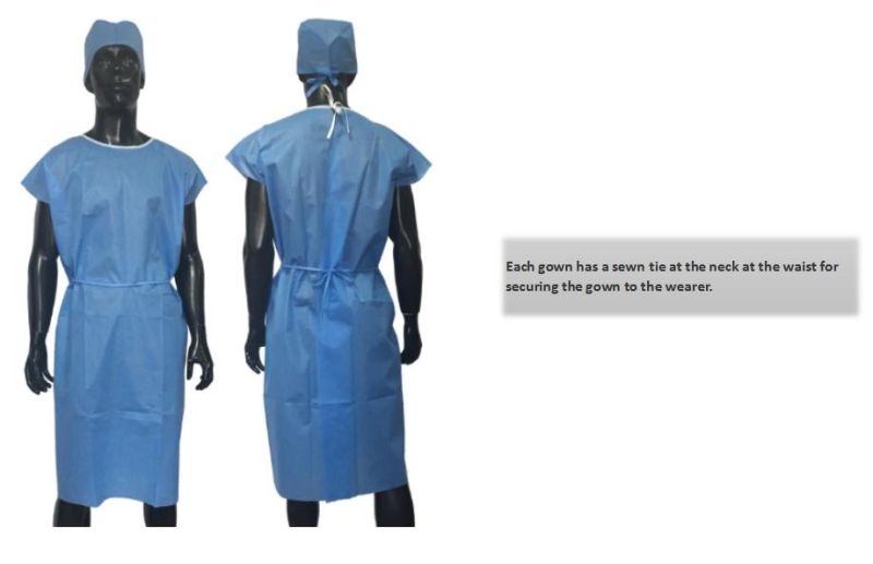 Top Quality Non Woven PP SMS Short Sleeve Patient Gown Manufacturer