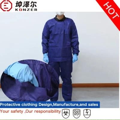Medical Biodegradable Unisex Non Woven SMS Disposable Protective Clothings Surgical Clothes Easy-Breath with Ribbed Cuffs