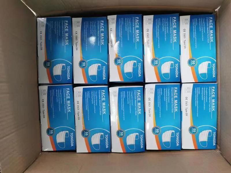 in Stock OEM Box CE Manufacturer Disposable Earloop 3ply High Filtration Medical Face Mask