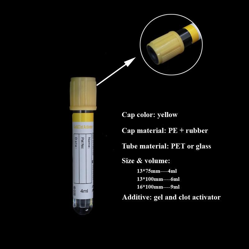 3ml 6ml 9ml Glass Gel & Clot Activator Tube Yellow Top Vacuum Blood Collection Tubes