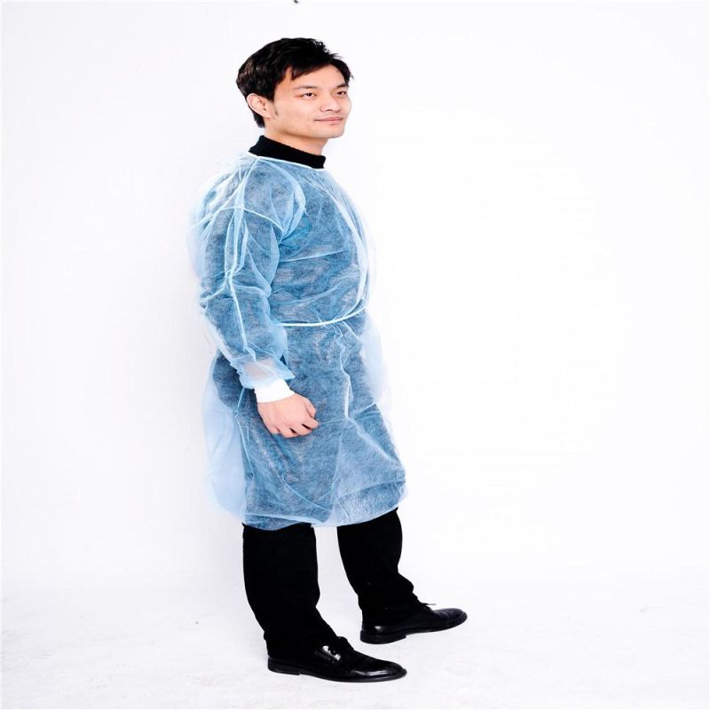 Disposable Isolation Gown Polypropylene Lab Gowns Knit Cuff Long Sleeve Blue