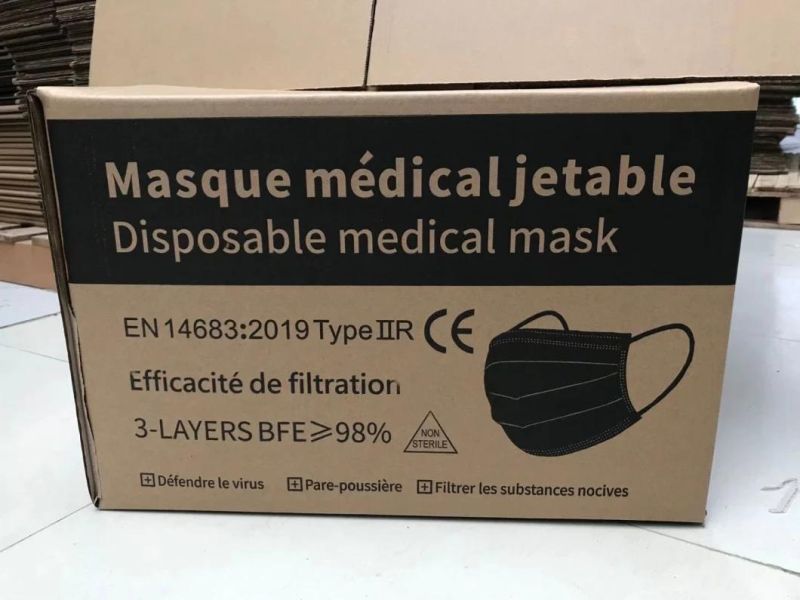 Hospital Antibacterial Medical Masks Fashion Factory Outlet 3ply Ear-Loops Breathable Disposable Medical Black Face Mask for Europe