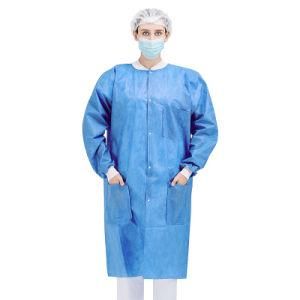 Dark Blue Wholesale Nonwoven Breathable Disposable Lab Coat High Quality Lab Gown