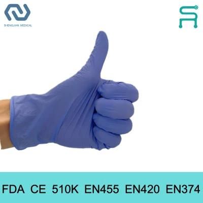 510K En455 FDA CE Powder Free Disposable Nitrile Examination Gloves for Chemical Lab Use