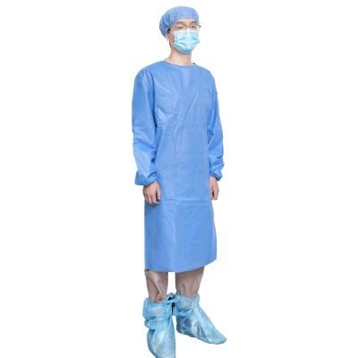 SMS Blue Color Knitted Cuff Isolation Gown with Ultrasonic Sewing Level 3 40GSM