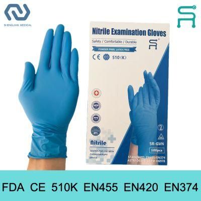 International Standard Powder Free 510K En455 Disposable Nitrile Examination Gloves