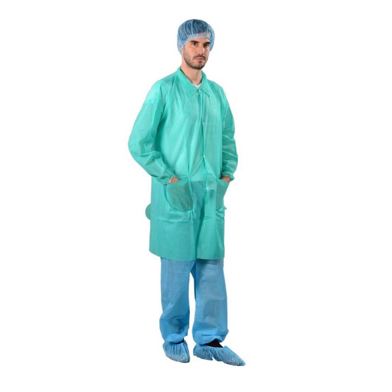 Disposable Nonwoven PP/ SMS Lab Coat for Laboratotry and Hospital