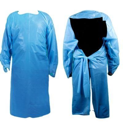 Disposable CPE Plastic Isolation Gown with Thumb Loop and Ties on Back