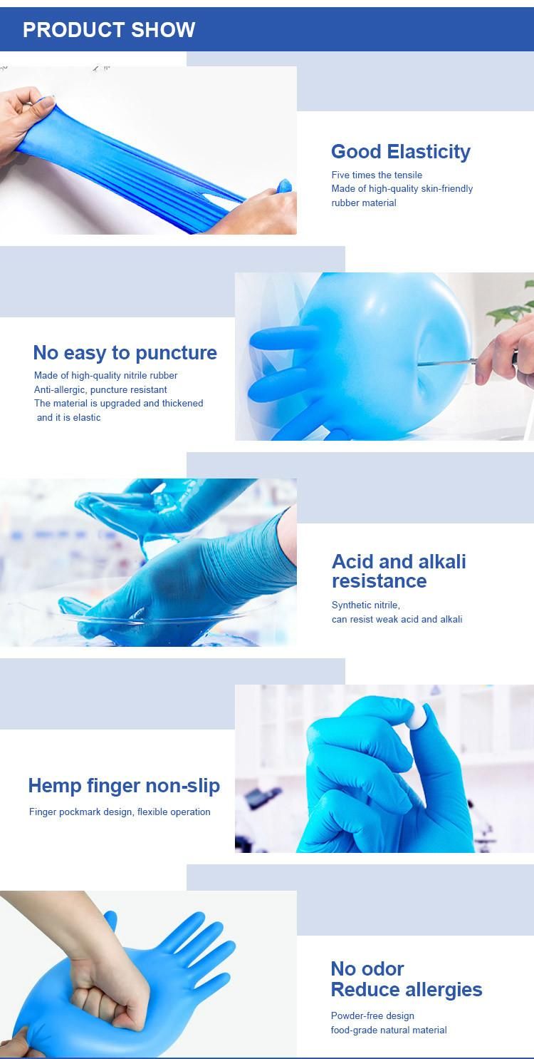 Quality Assurance Cleaning Disposable Blue Nitrile Gloves Powder Free