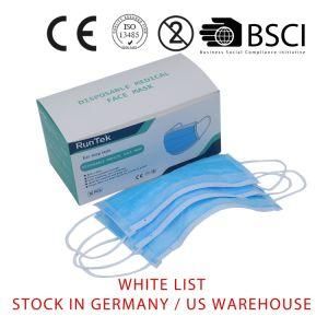 Stock in German /USA Warehouse+White List+Ce Certified En14683 Type Iir 2r Disposable Medical Face Mask Bfe98 Atemschutz Maske 50PCS/Box