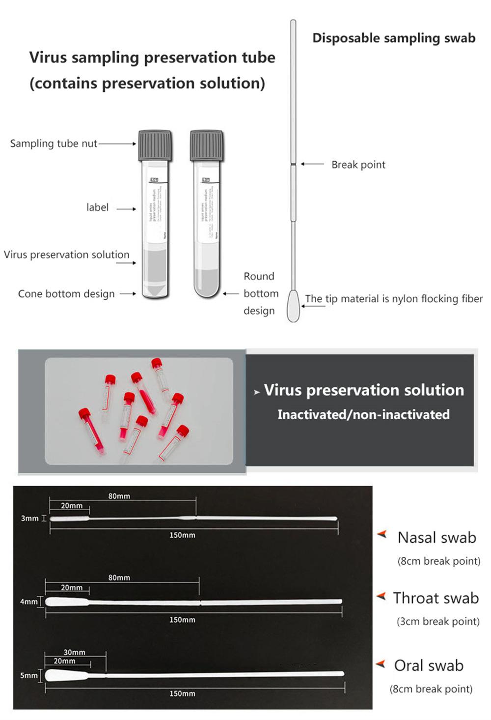 Virus Sample Collection Tube with Transporting Medium Nasal Swab Oral Swab Collection Tube