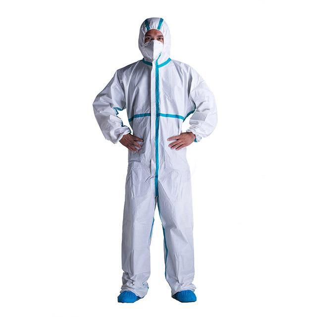 Type 5 Type 6 Standard Anti-Static Blue SMS Breathable Disposable Coverall with Hood for Dust-Free Workshop