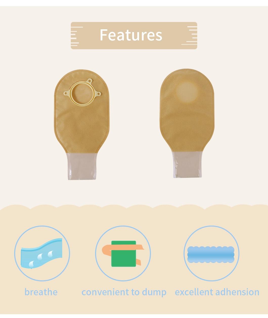 Ostomy Back Two Piece Drainable Urinie for Ileostomy Stoma Care Cut-to-Fit Carbon with Closure Non-Woven Colostomy Bag
