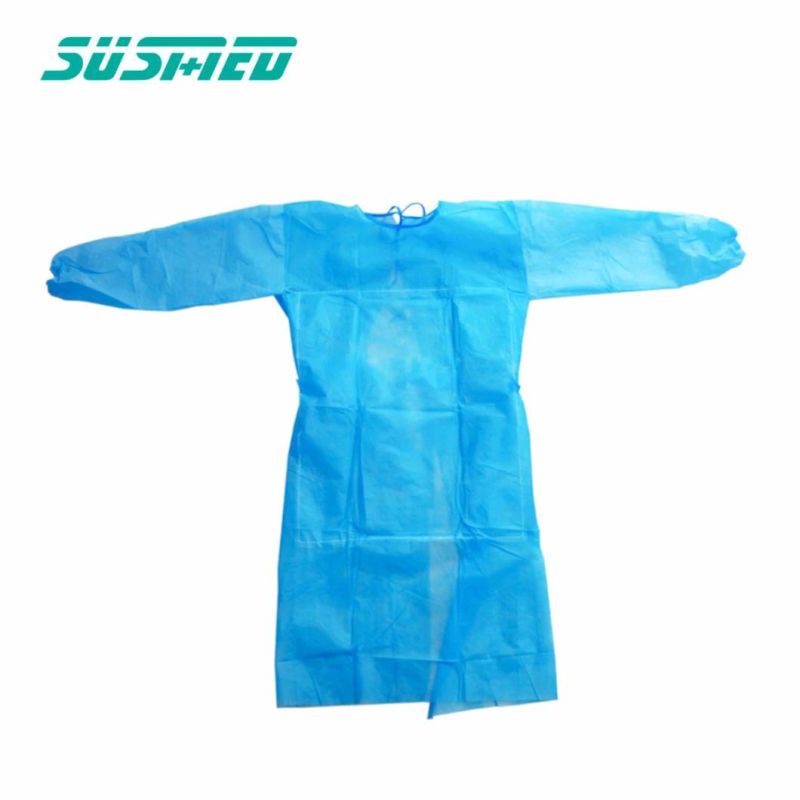 Antimicrobial PP PE SMS Coated Non Woven Disposable Medical Isolation Gown