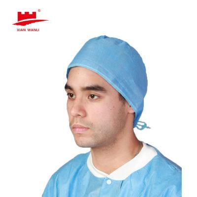 Disposable Nonwoven Head Cover Blue Bouffant Caps 15GSM Sterile Surgical Cap