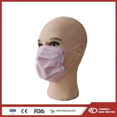 Pink Elastic Type Iir Standard 3 Ply Disposable Face Mask