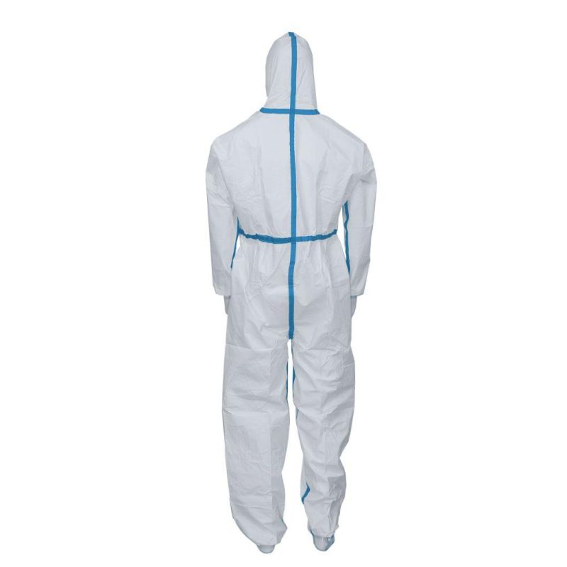 China Wholesale Type4/5/6 Dispsable Blue Tape Protective Coverall Waterproof Full-Body Gown
