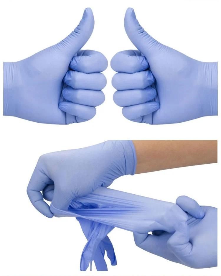 High Quality with SGS 100PCS/Box Blue Color Latex Protective Disposable Ce Nitrile Gloves Powder Free En455