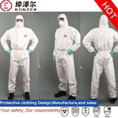 Konzer White Medical Suit Antistatic Anti-Virus Disposable Protective Nonwoven Hooded Isolation Coveralls