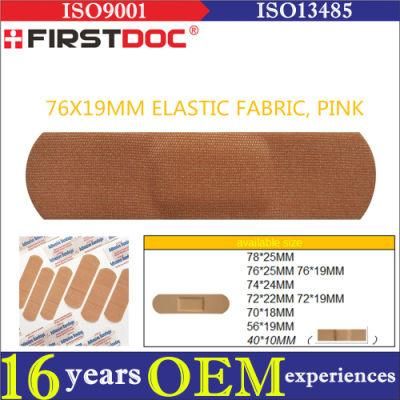 High Quality OEM 76*19mm Elastic Fabric Material Pink Color Adhesive Bandages