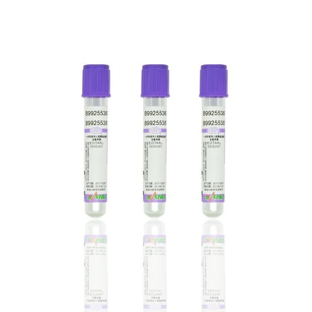 Disposable Medical Pet Glass EDTA K2 K3 Purple Cap Vacuum Blood Collection Tube 2-10ml