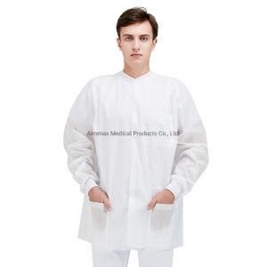 Aimmax Popular Type Disposable Lab Coat with Knitted Cuff and Ultrasonic Seal