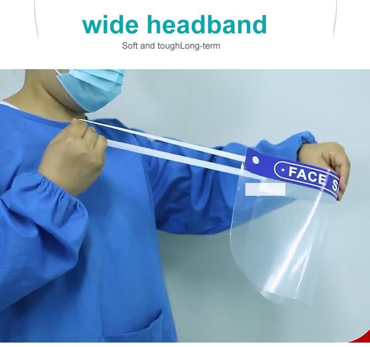 Mdr CE Approved Lightweight Transparent Clear Plastic Face Shield with Stretchy Elastic Band