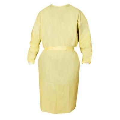 Disposable PP Non-Woven 30 GSM Gown Surgical Yellow Isolation Protective Gown