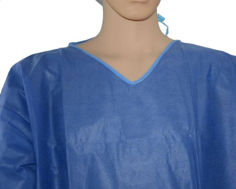 Disposable PP/SMS Patient Gown Suit Scrub with V-Collar or Round Collar