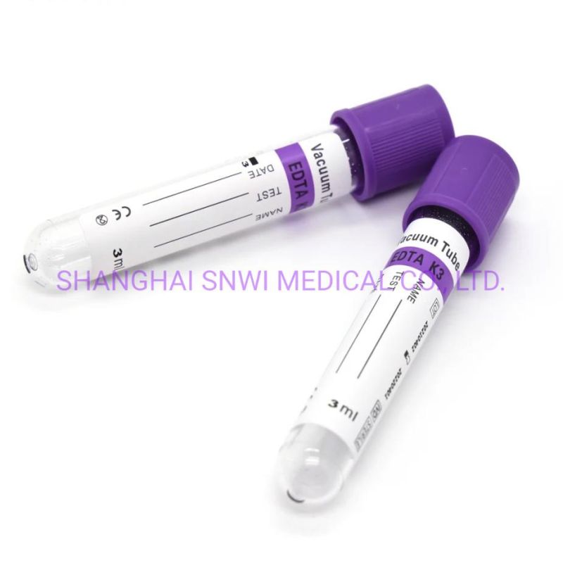 Medical Disposables Sterile Plastic Glass Purple Cap Vacuum Blood Collection Tube 5ml K2 K3 EDTA Tube
