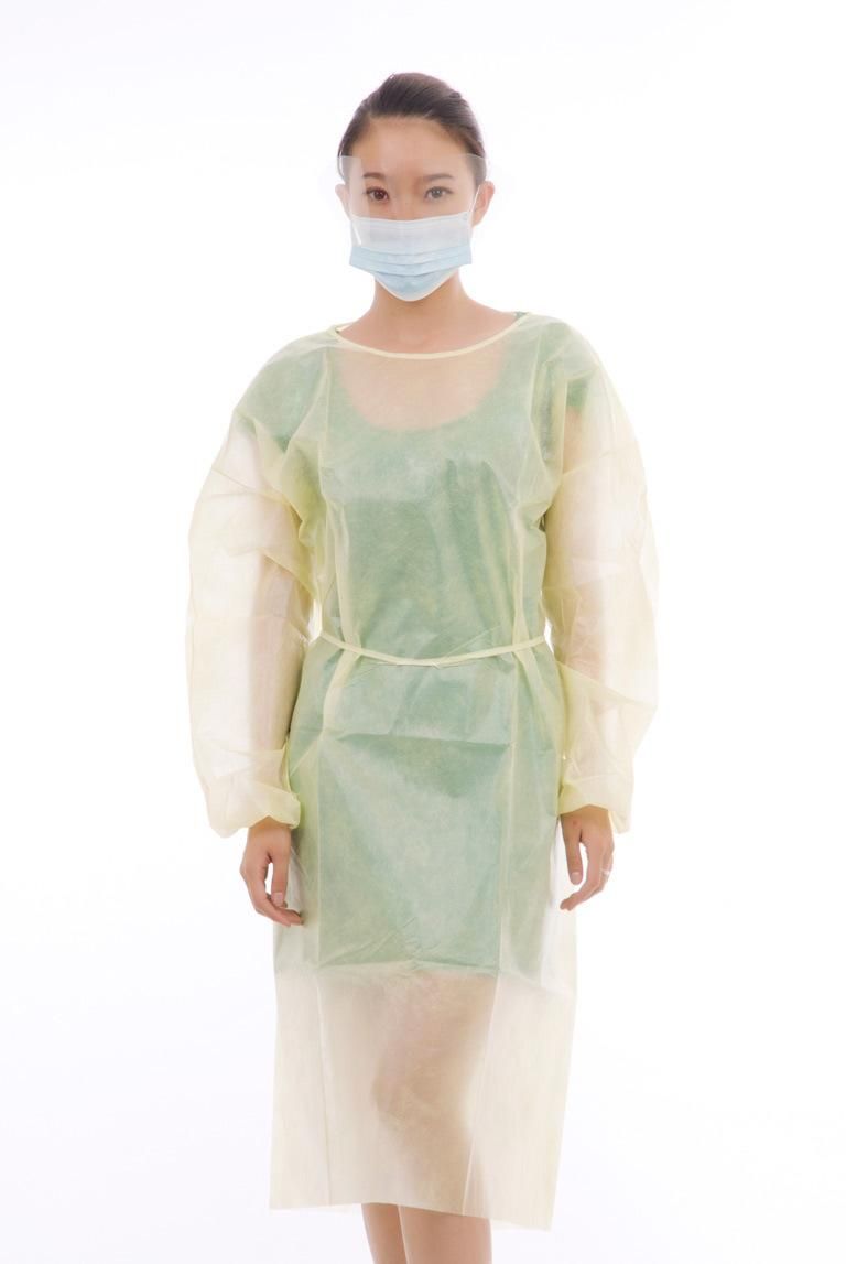 Doctor Use Anti-Bacterial Disposable Yellow Isolation Gown with Elastic Wrist Hospital Use Non-Woven Isolation Gown