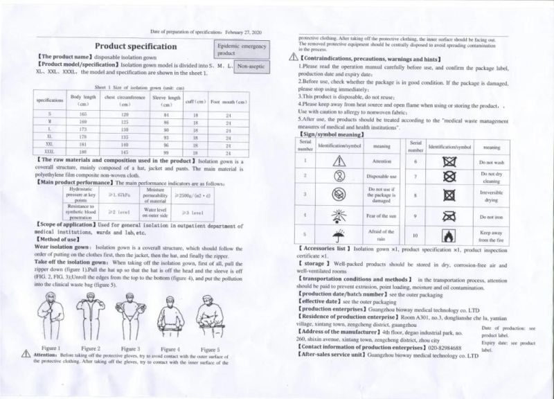 Isolation Protective Suit Medical Clothing for Hospital