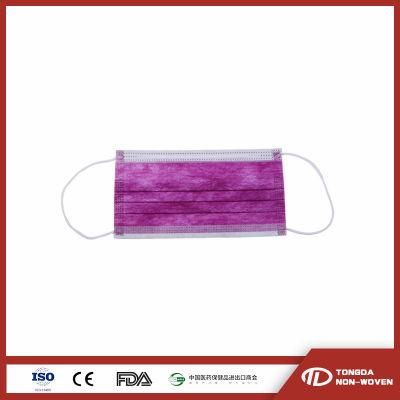 Colorful Nonwoven 3 Ply Earloop Disposable Face Mask Color Face Masks Pink Purple