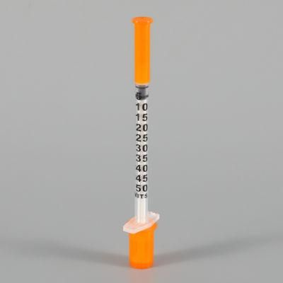 Disposable Orange Cap 1ml Insulin Syringe with Needle