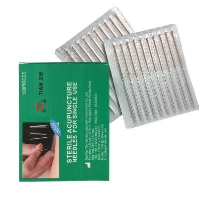 Manufacturer Hot Selling 100PCS Disposable Sterile Copper Wire Handle Acupuncture Needles with Aluminum Foil Packing