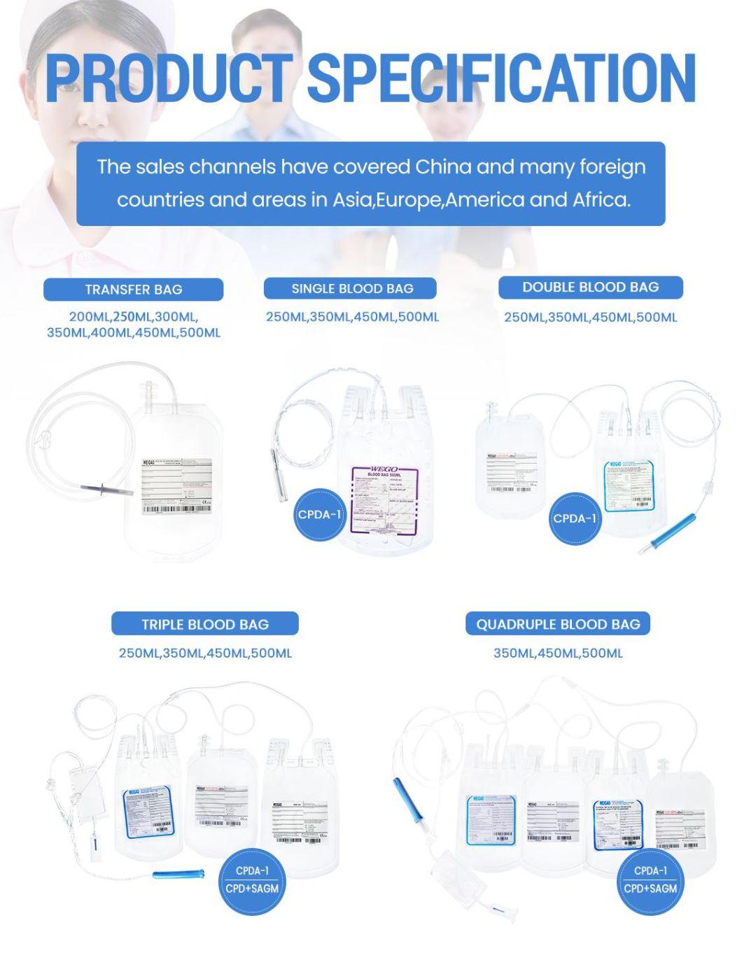 Wego Factory Directly Sale Medical Disposable Blood Bag Single Double Triple Quadruple Blood Transfusion Bag