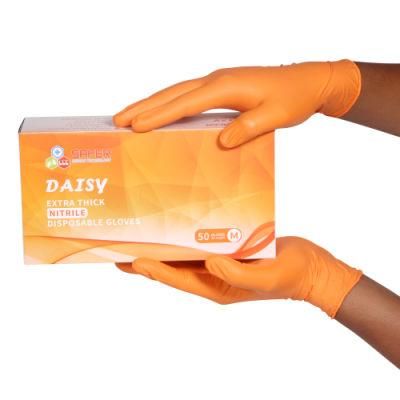 Disposable Orange Gloves Nitrile Diamond Texture Powder Free Work Gloves