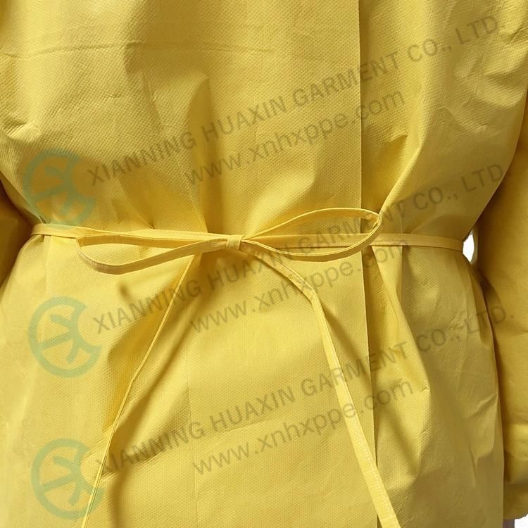 Cg Type Pb3b AAMI Level 4 En13795 Surgical Gown PE Coated SMS Yellow Chemical Resistant Disposable Apron Medical Use Isolation Gown