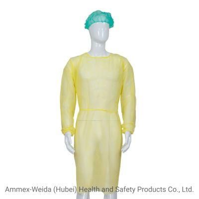 Doctor Use Anti-Bacterial Disposable Yellow Isolation Gown with Elastic Wrist Hospital Use Non-Woven Isolation Gown