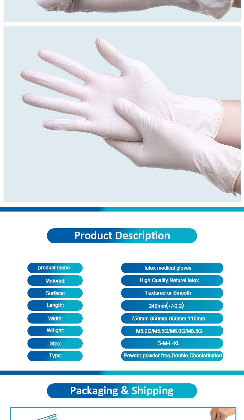 Examination Disposable White Blue Latex Gloves Powder Free Protective Glove