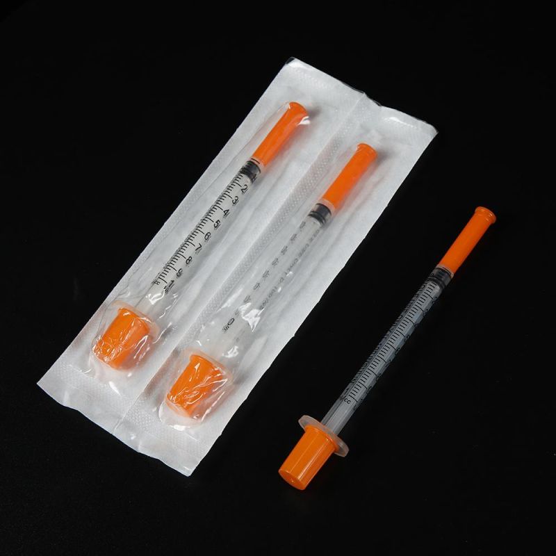 Disposable Orange Cap 1ml Insulin Injection Syringe with Needle