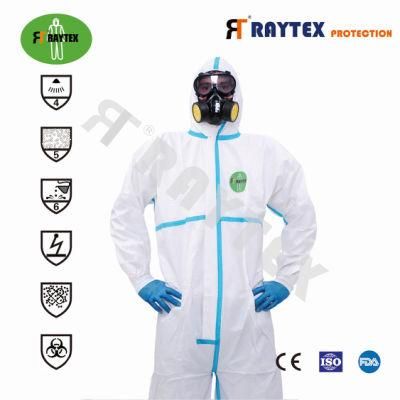 Anti Virus Coverall with Type4/5/6 Certificates En14126 High Quality Waterproof Disposable Coverall