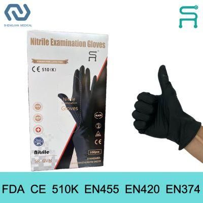 Black Nitrile Gloves 510K En455 FDA CE Powder Free Disposable Nitrile Gloves