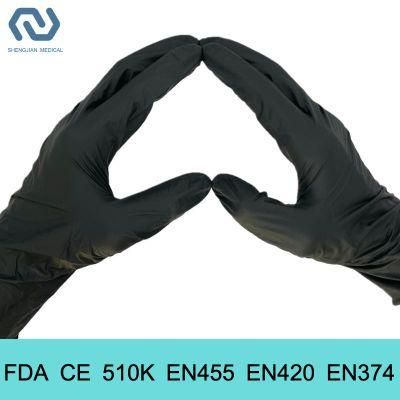 Black Nitrile Gloves 510K En455 Disposable Nitrile Examination Gloves