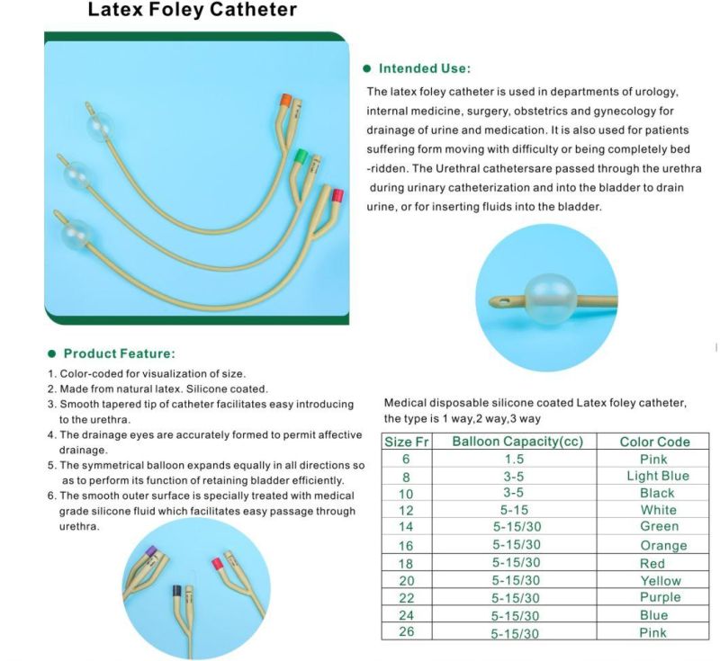Medical Disposable 100% Latex Urethral Foley Catheter